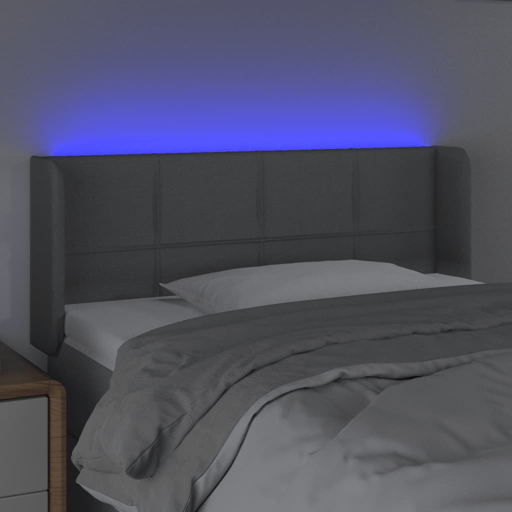 Világosszürke szövet led-es fejtámla 83 x 16 x 78/88 cm