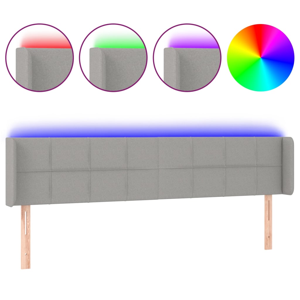 Világosszürke szövet led-es fejtámla 203 x 16 x 78/88 cm