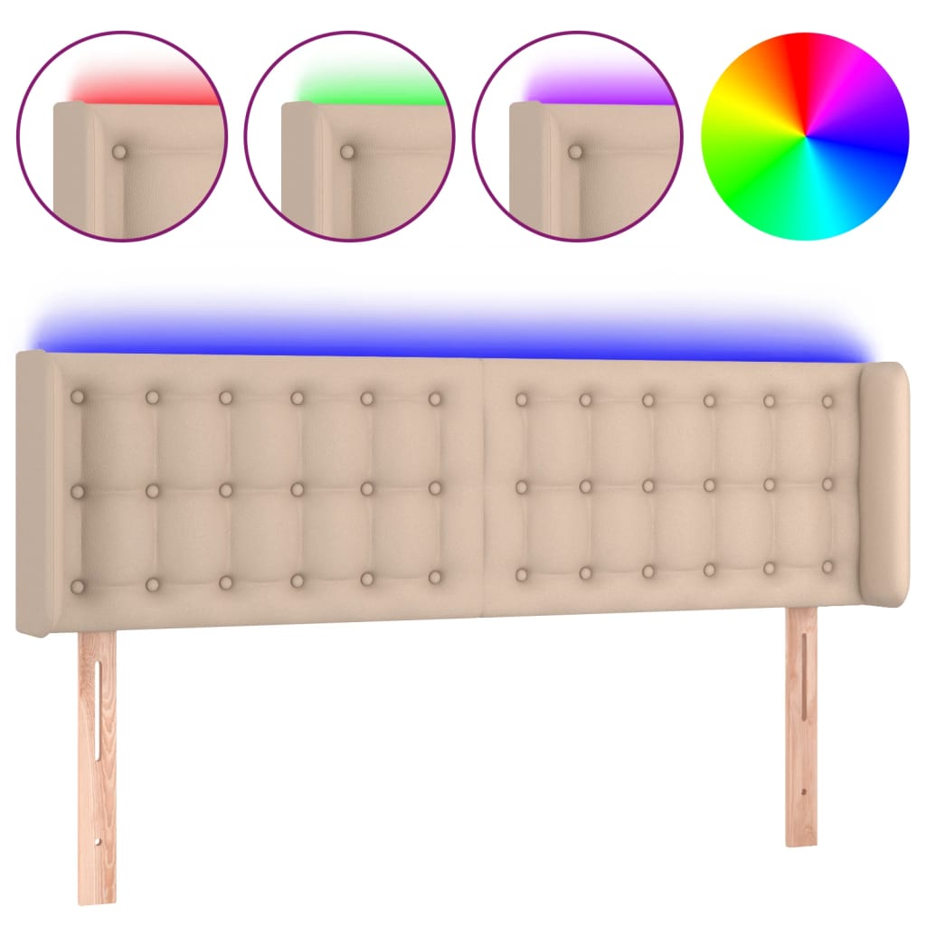Cappuccino színű műbőr led-es fejtámla 147x16x78/88 cm