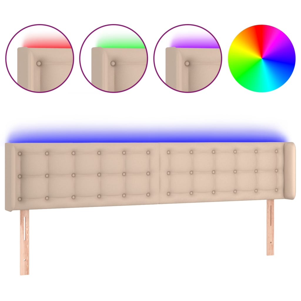 Cappuccino színű műbőr led-es fejtámla 163x16x78/88 cm
