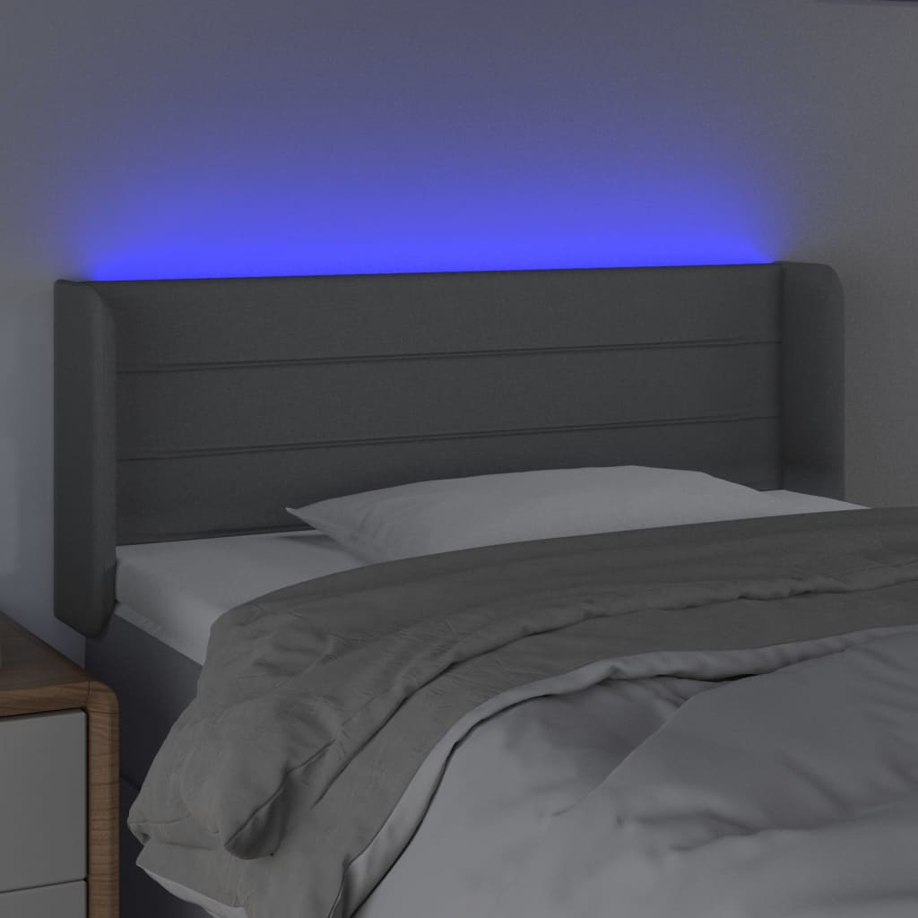 Világosszürke szövet led-es fejtámla 83 x 16 x 78/88 cm