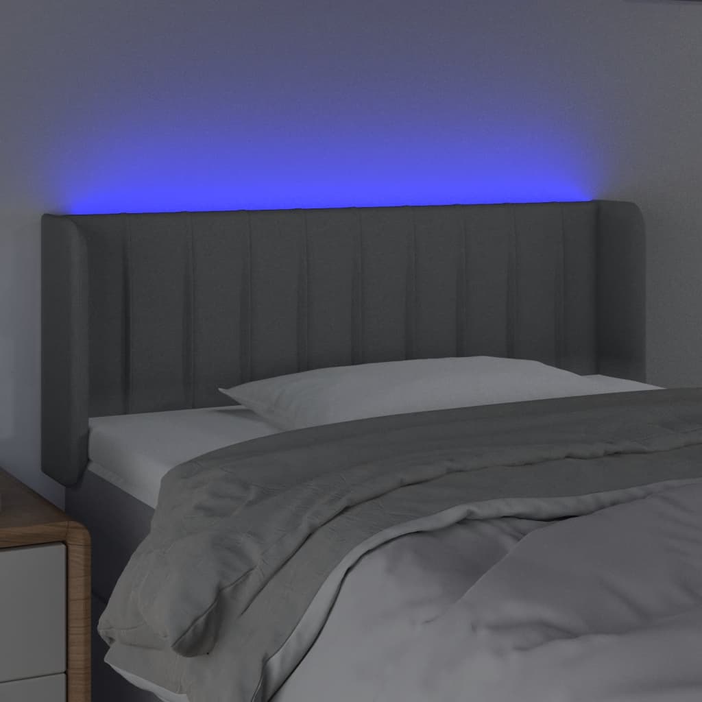 Világosszürke szövet led-es fejtámla 83 x 16 x 78/88 cm