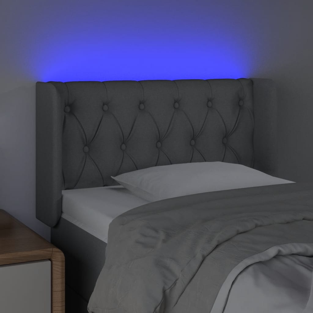 Világosszürke szövet led-es fejtámla 83 x 16 x 78/88 cm