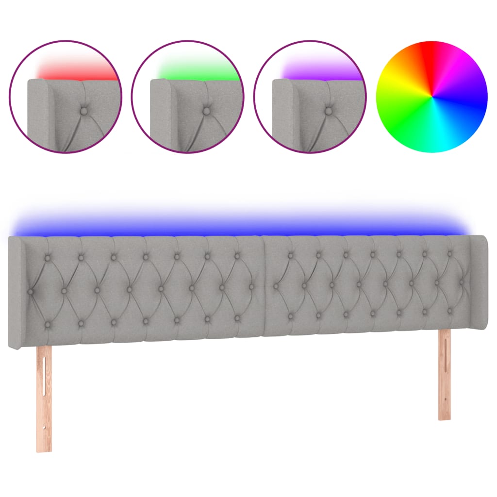 Világosszürke szövet led-es fejtámla 183 x 16 x 78/88 cm