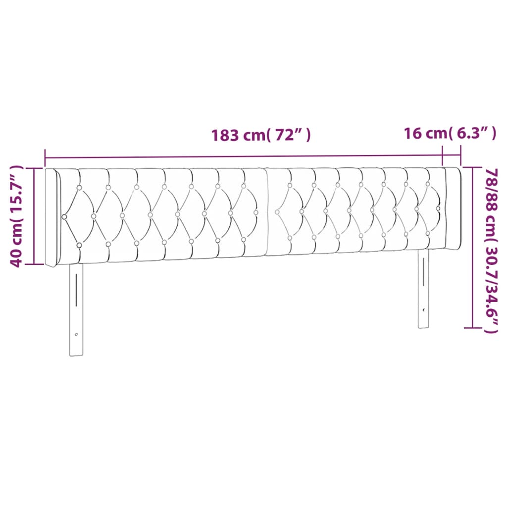 Világosszürke szövet led-es fejtámla 183 x 16 x 78/88 cm