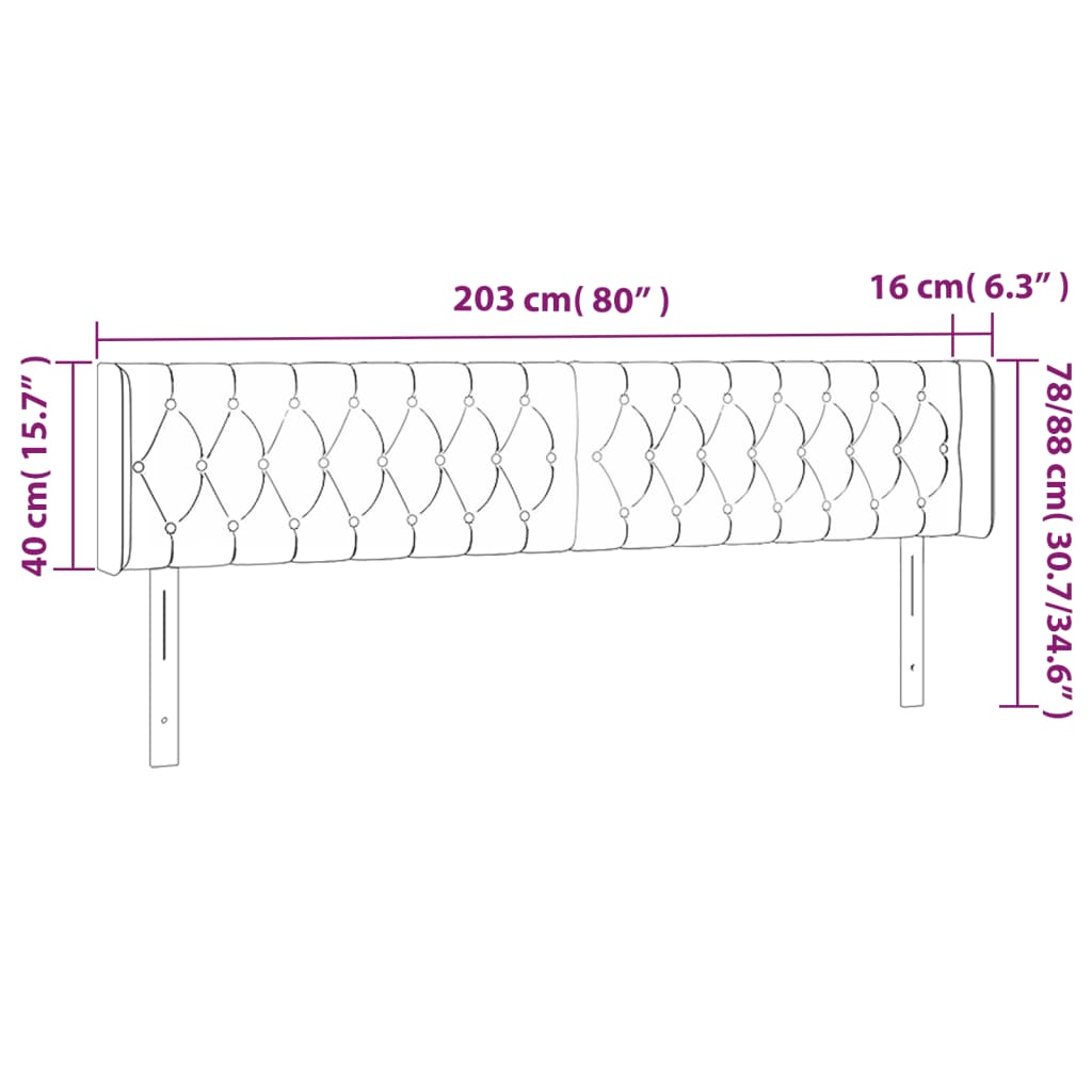 Világosszürke szövet led-es fejtámla 203 x 16 x 78/88 cm
