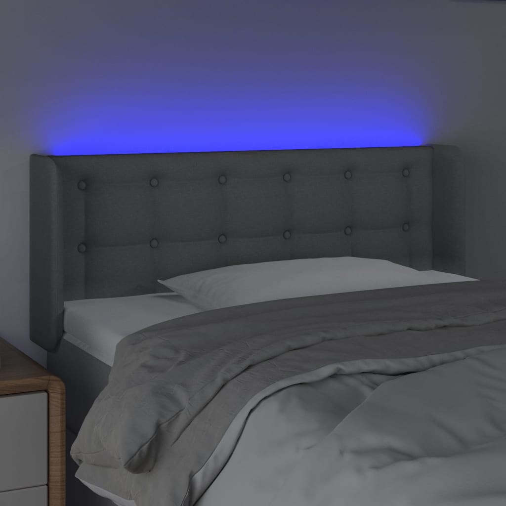 Világosszürke szövet led-es fejtámla 83 x 16 x 78/88 cm