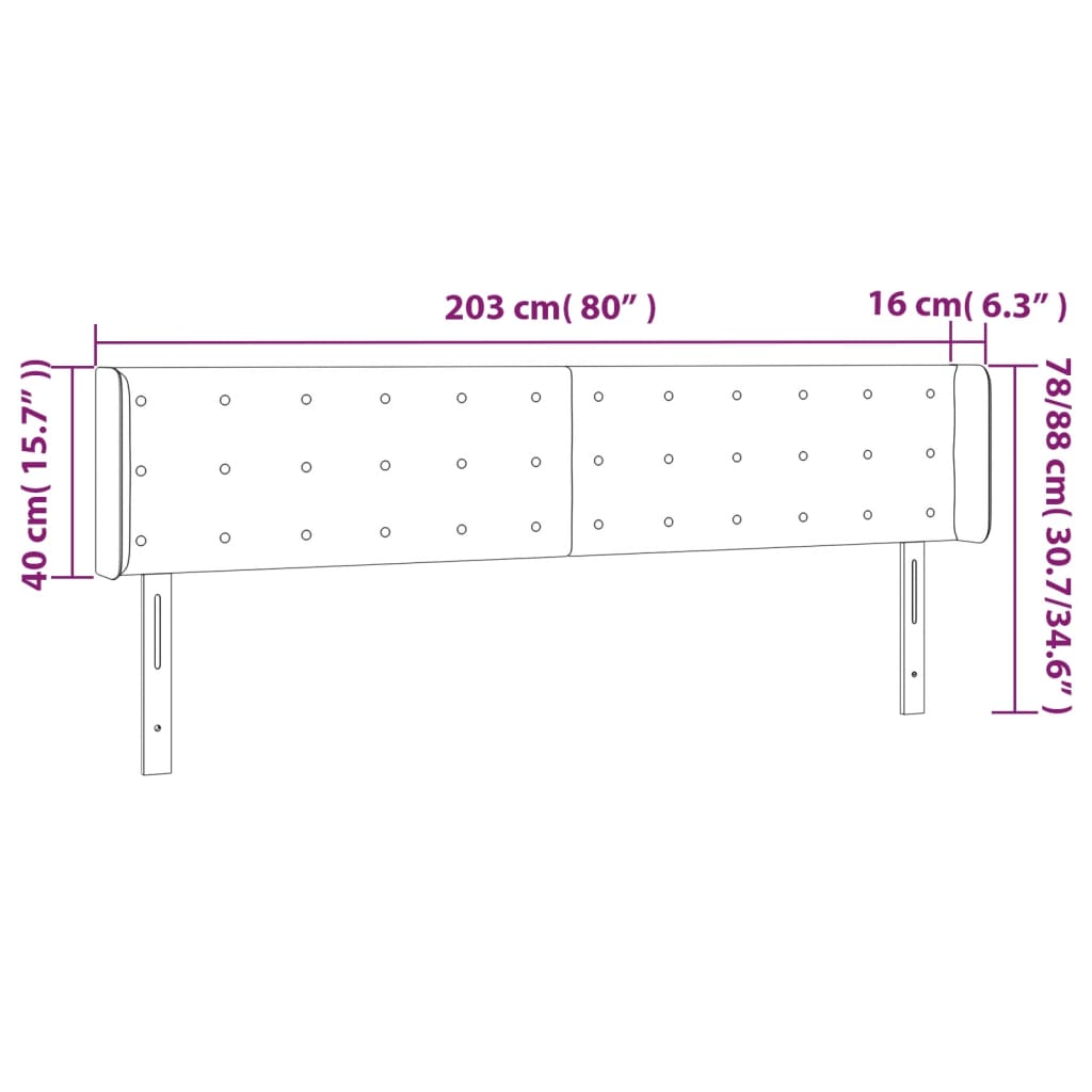 Világosszürke szövet led-es fejtámla 203 x 16 x 78/88 cm