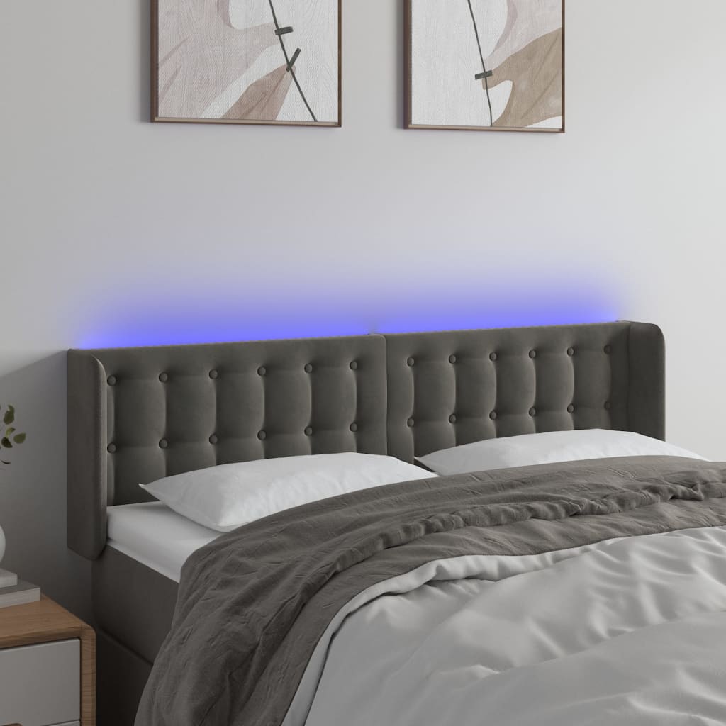 Sötétszürke bársony led-es fejtámla 147 x 16 x 78/88 cm