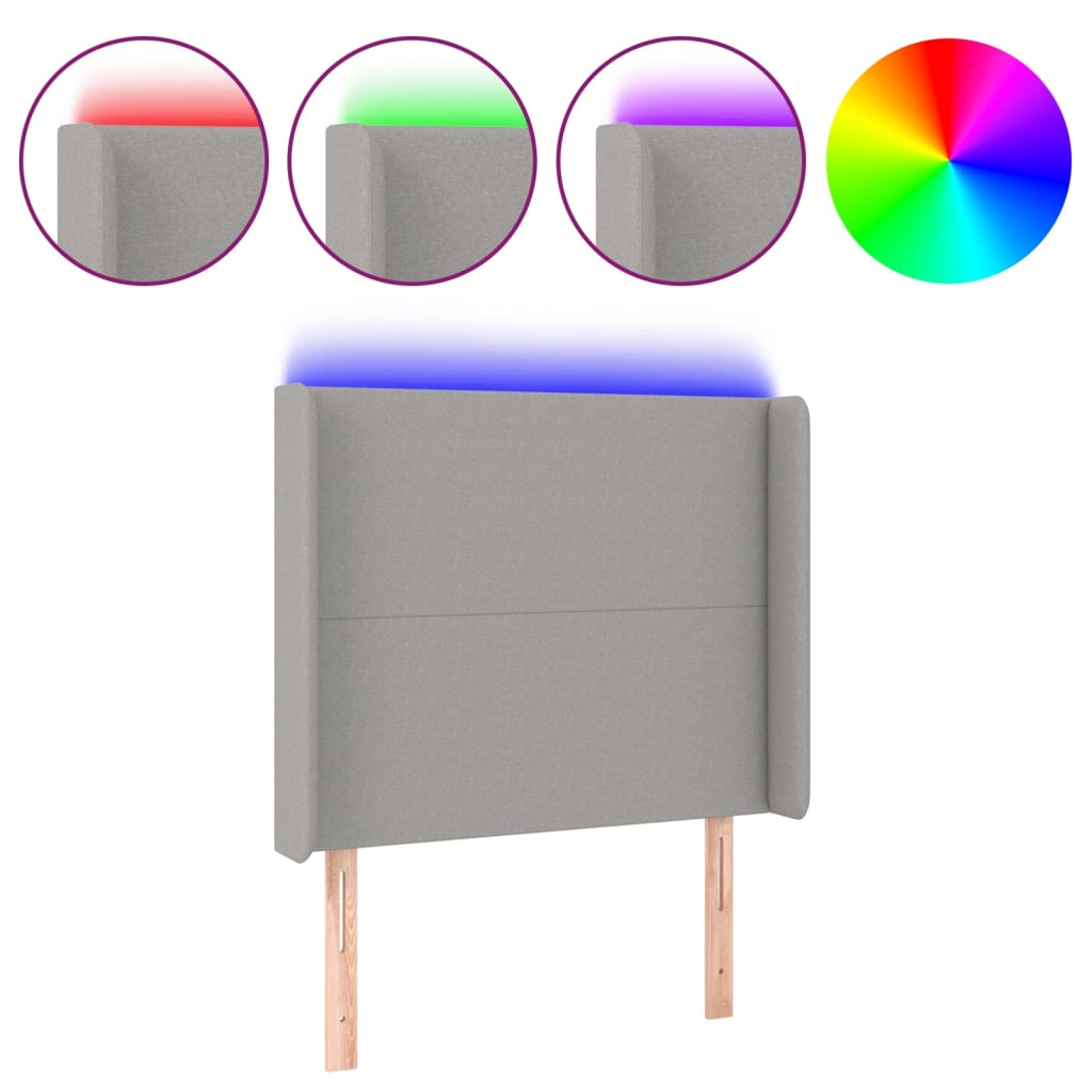 Világosszürke szövet led-es fejtámla 83x16x118/128 cm