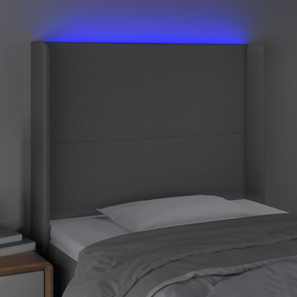Világosszürke szövet led-es fejtámla 103x16x118/128 cm