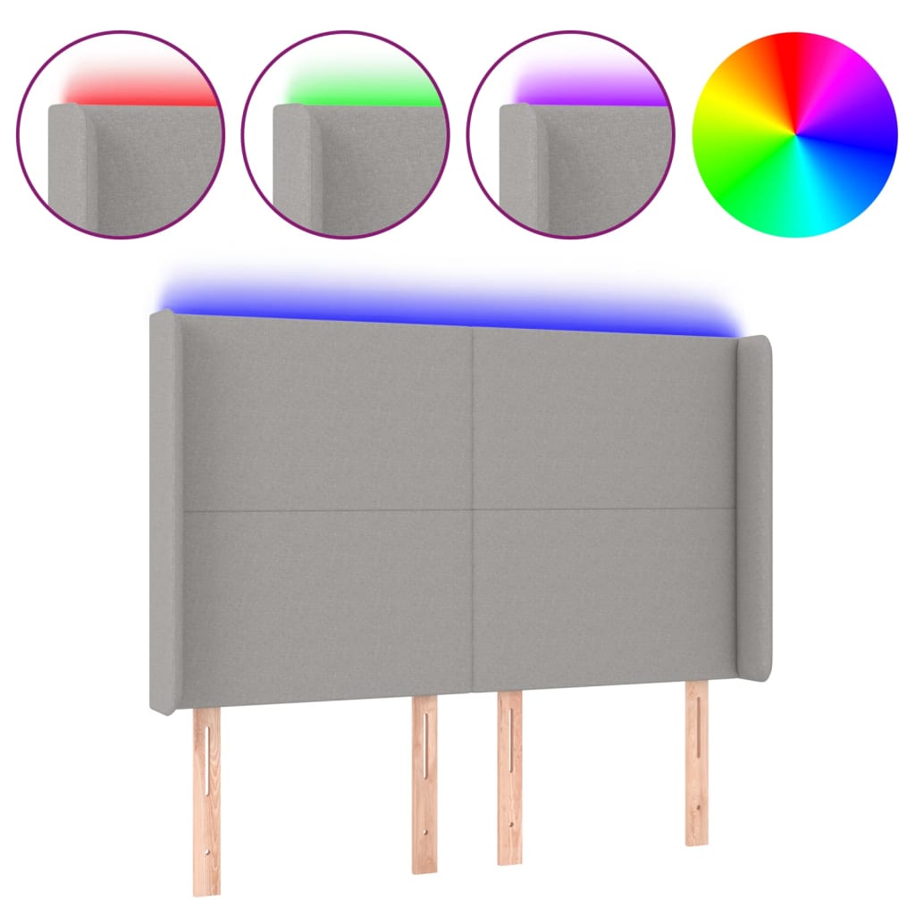 Világosszürke szövet led-es fejtámla 147x16x118/128 cm