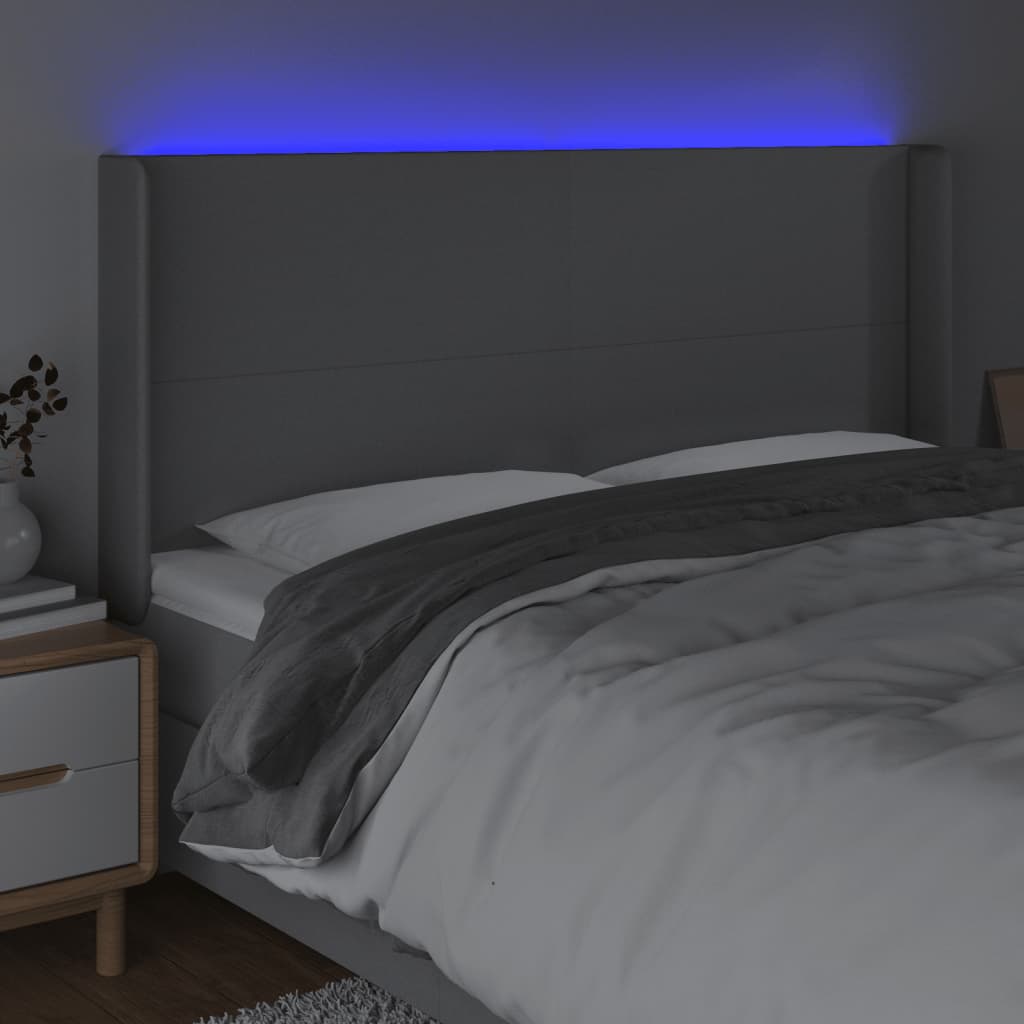 Világosszürke szövet led-es fejtámla 163x16x118/128 cm