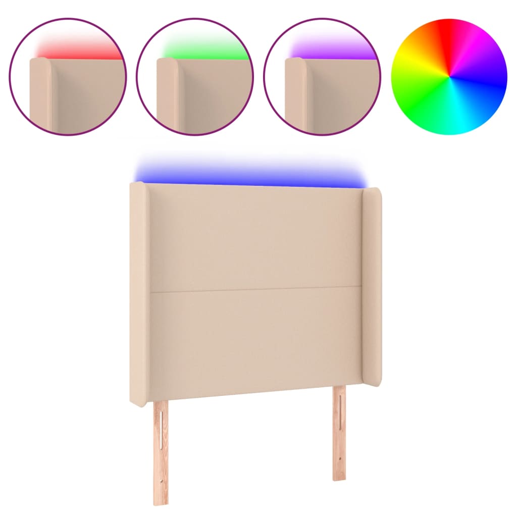 Cappuccino műbőr led-es fejtámla 93x16x118/128 cm