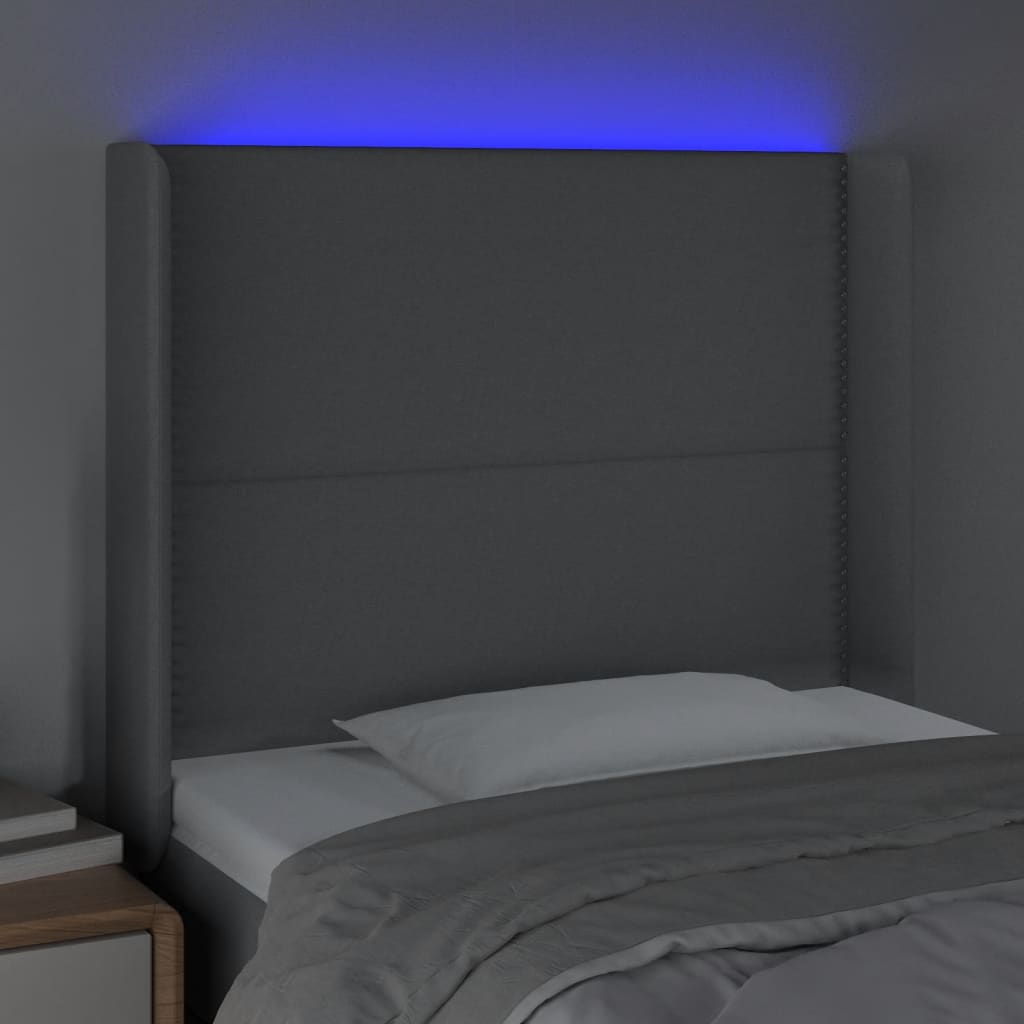 Világosszürke szövet led-es fejtámla 103x16x118/128 cm