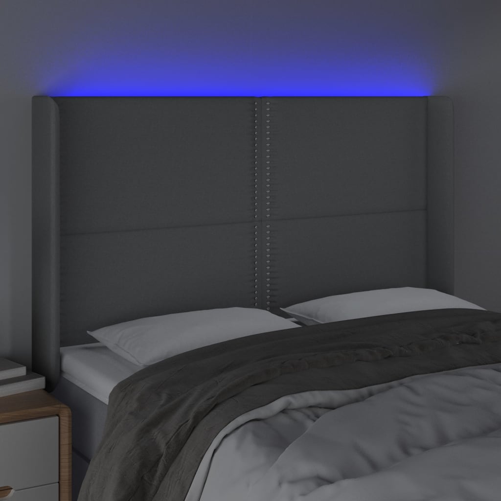 Világosszürke szövet led-es fejtámla 147x16x118/128 cm