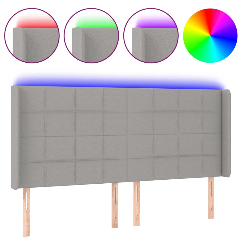 Világosszürke szövet led-es fejtámla 163x16x118/128 cm