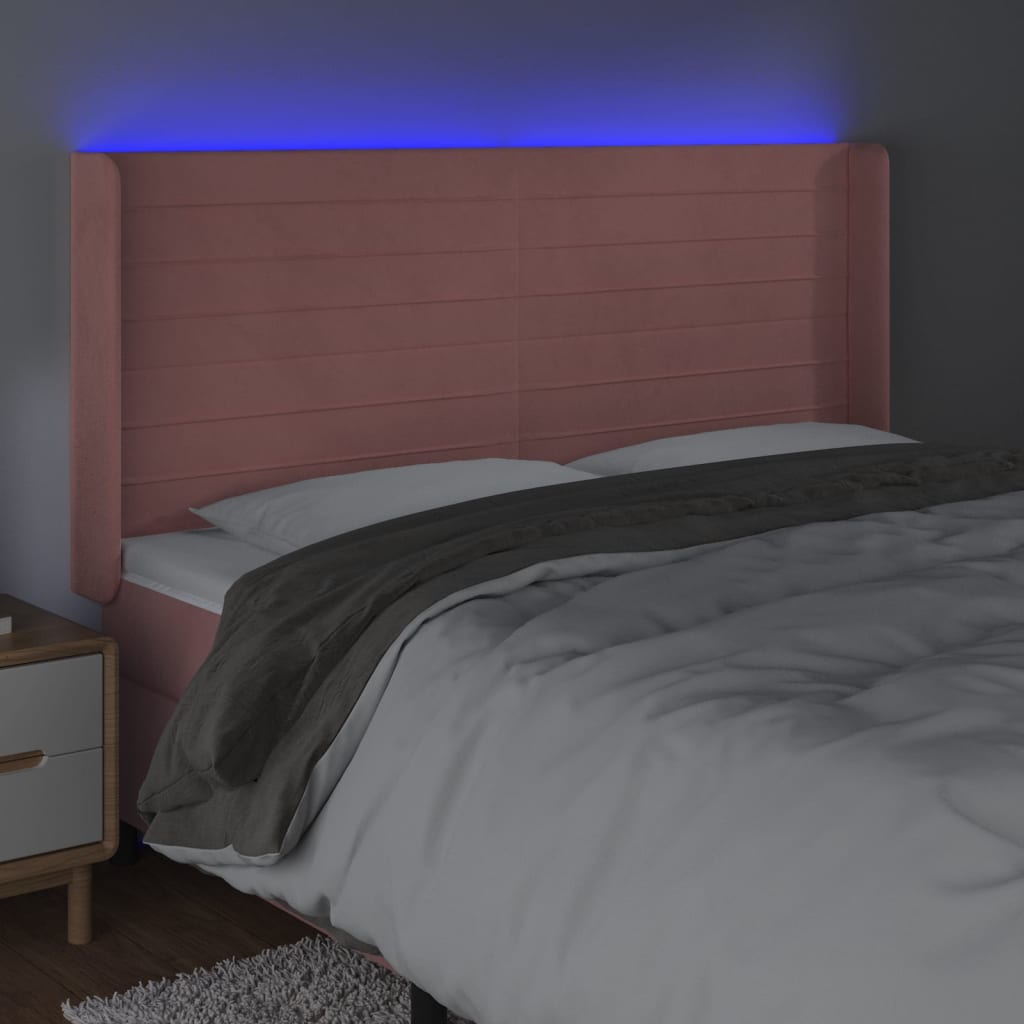 Rózsaszín bársony led-es fejtámla 203x16x118/128 cm