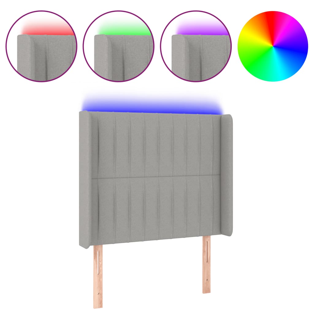 Világosszürke szövet led-es fejtámla 83x16x118/128 cm