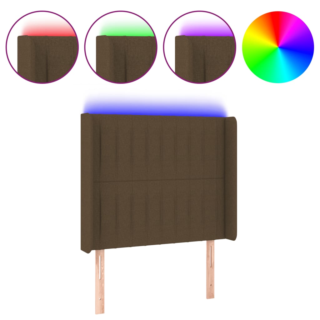 Sötétbarna szövet led-es fejtámla 93x16x118/128 cm