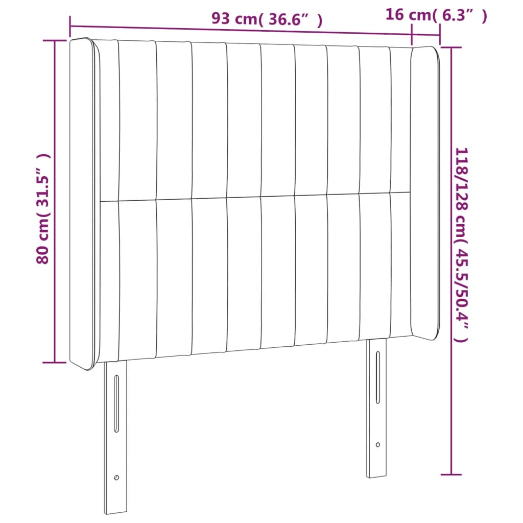 Sötétbarna szövet led-es fejtámla 93x16x118/128 cm