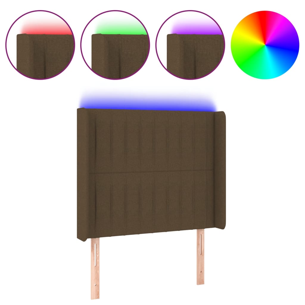 Sötétbarna szövet led-es fejtámla 103x16x118/128 cm