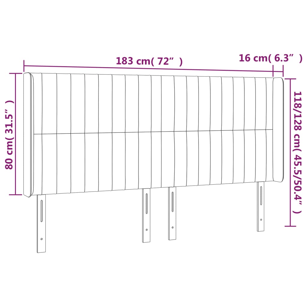 Világosszürke szövet led-es fejtámla 183x16x118/128 cm