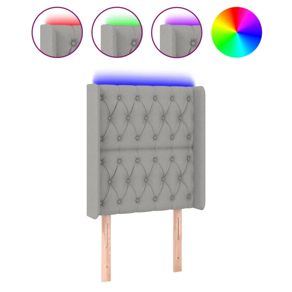 Világosszürke szövet led-es fejtámla 83x16x118/128 cm