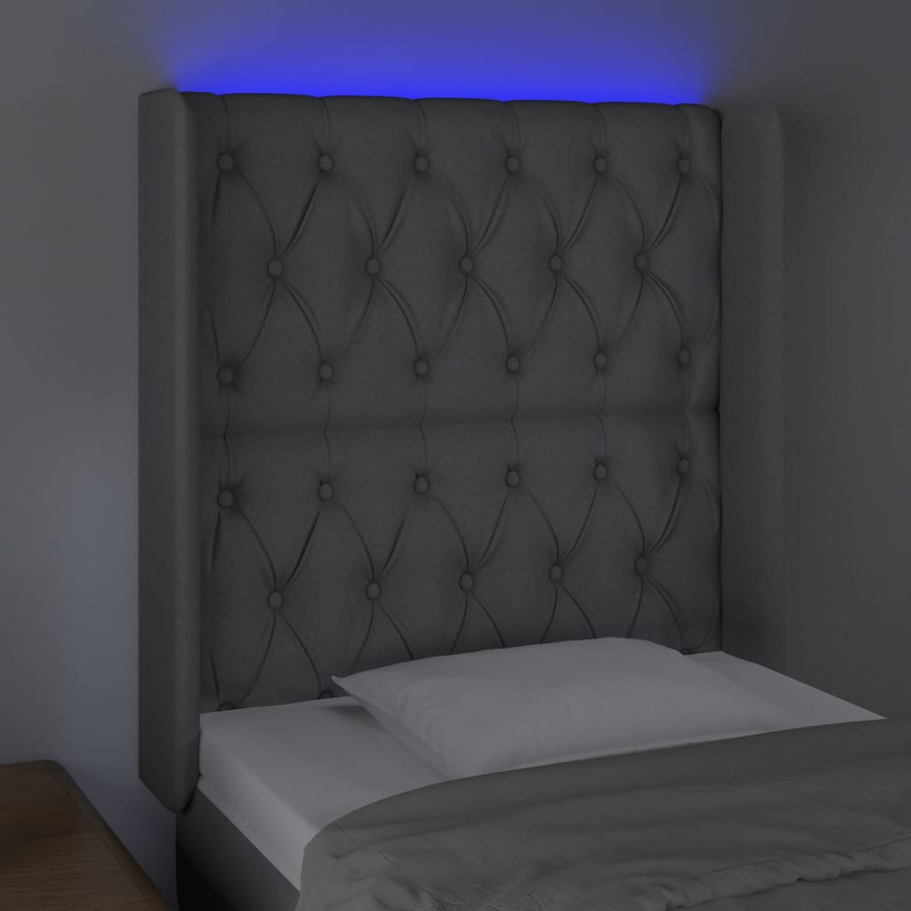 Világosszürke szövet led-es fejtámla 83x16x118/128 cm