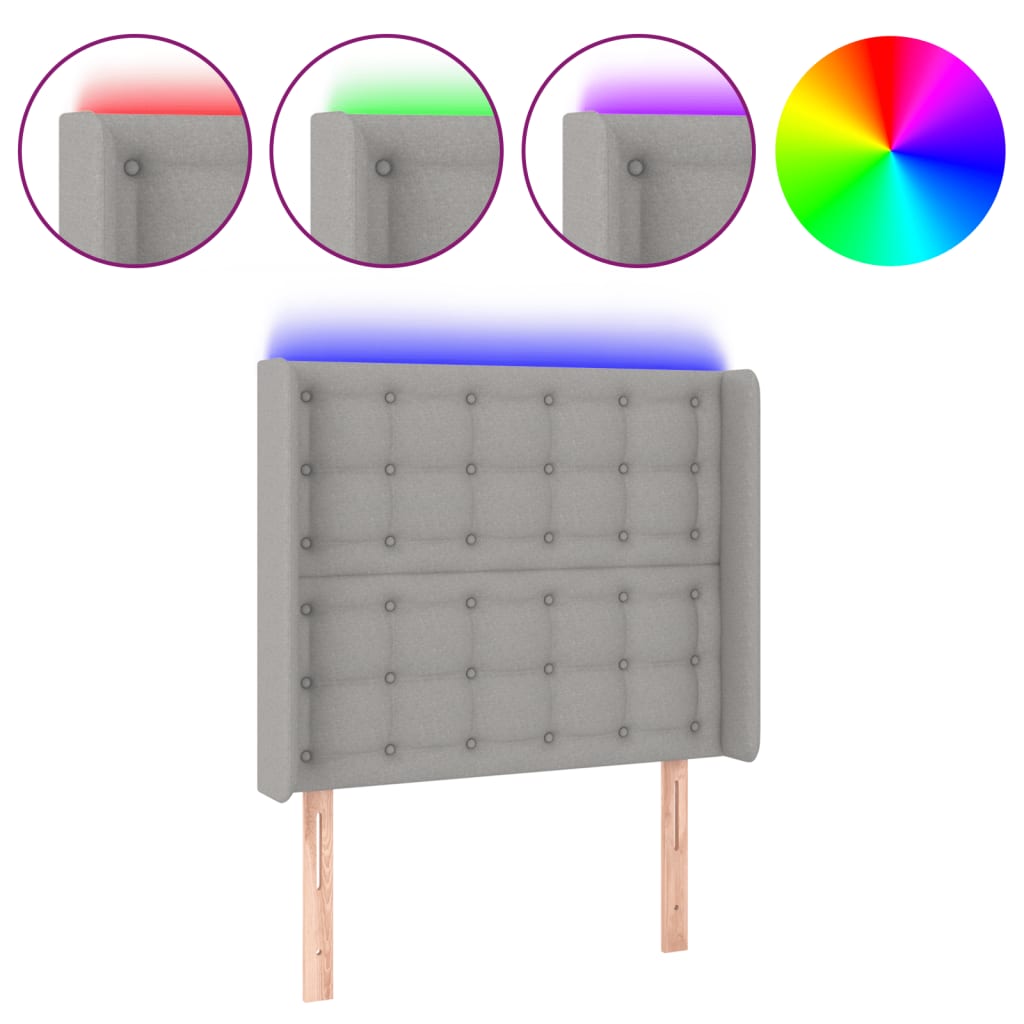 Világosszürke szövet led-es fejtámla 83x16x118/128 cm