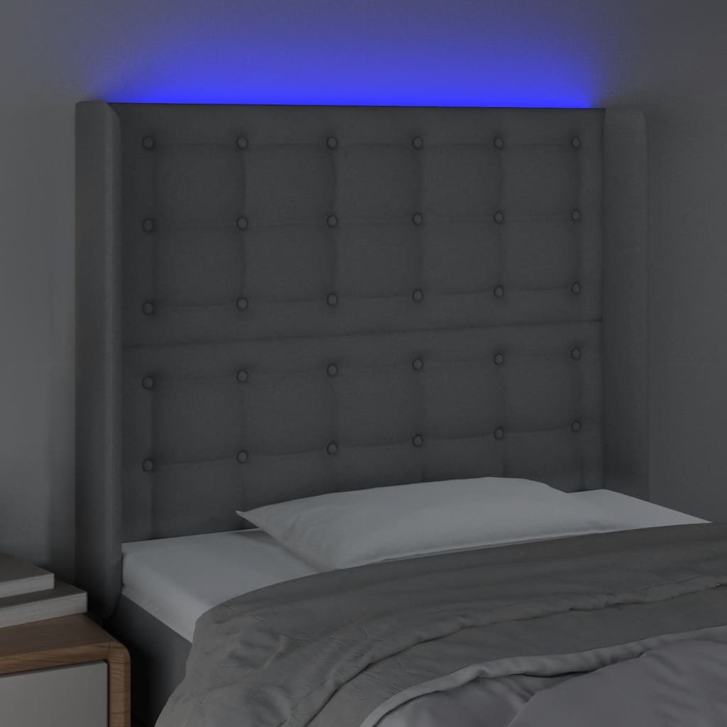 Világosszürke szövet led-es fejtámla 83x16x118/128 cm
