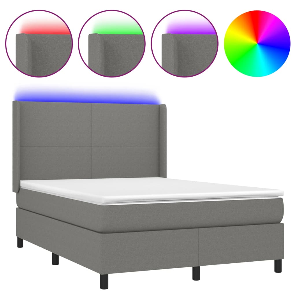 Sötétszürke szövet rugós és led-es ágy matraccal 140x200 cm Sötétszürke szövet rugós és led-es ágy matraccal 140x200 cm