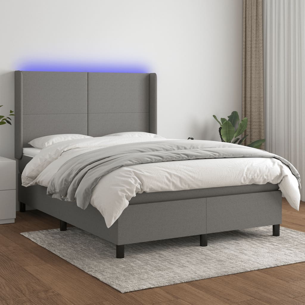 Sötétszürke szövet rugós és led-es ágy matraccal 140x200 cm Sötétszürke szövet rugós és led-es ágy matraccal 140x200 cm