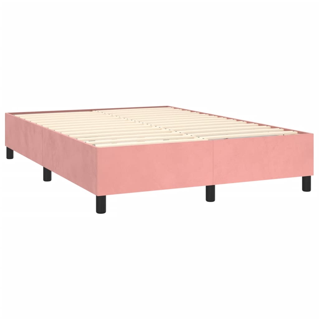 Rózsaszín bársony rugós és led-es ágy matraccal 140x190 cm