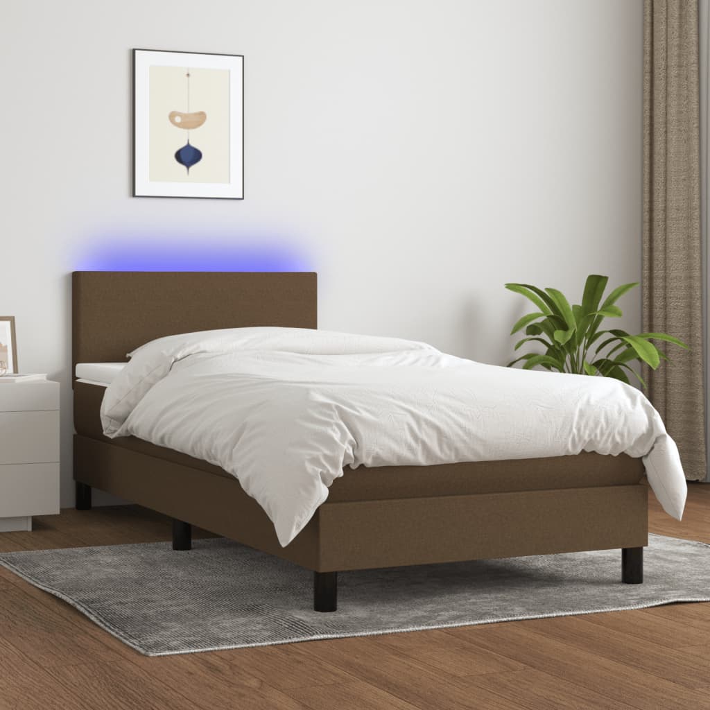 Barna szövet rugós és led-es ágy matraccal 100x200 cm
