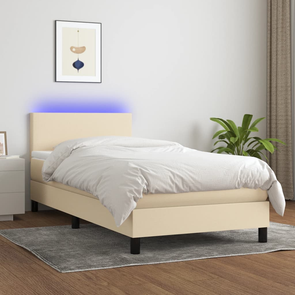 Krémszínű szövet rugós és led-es ágy matraccal 100x200 cm