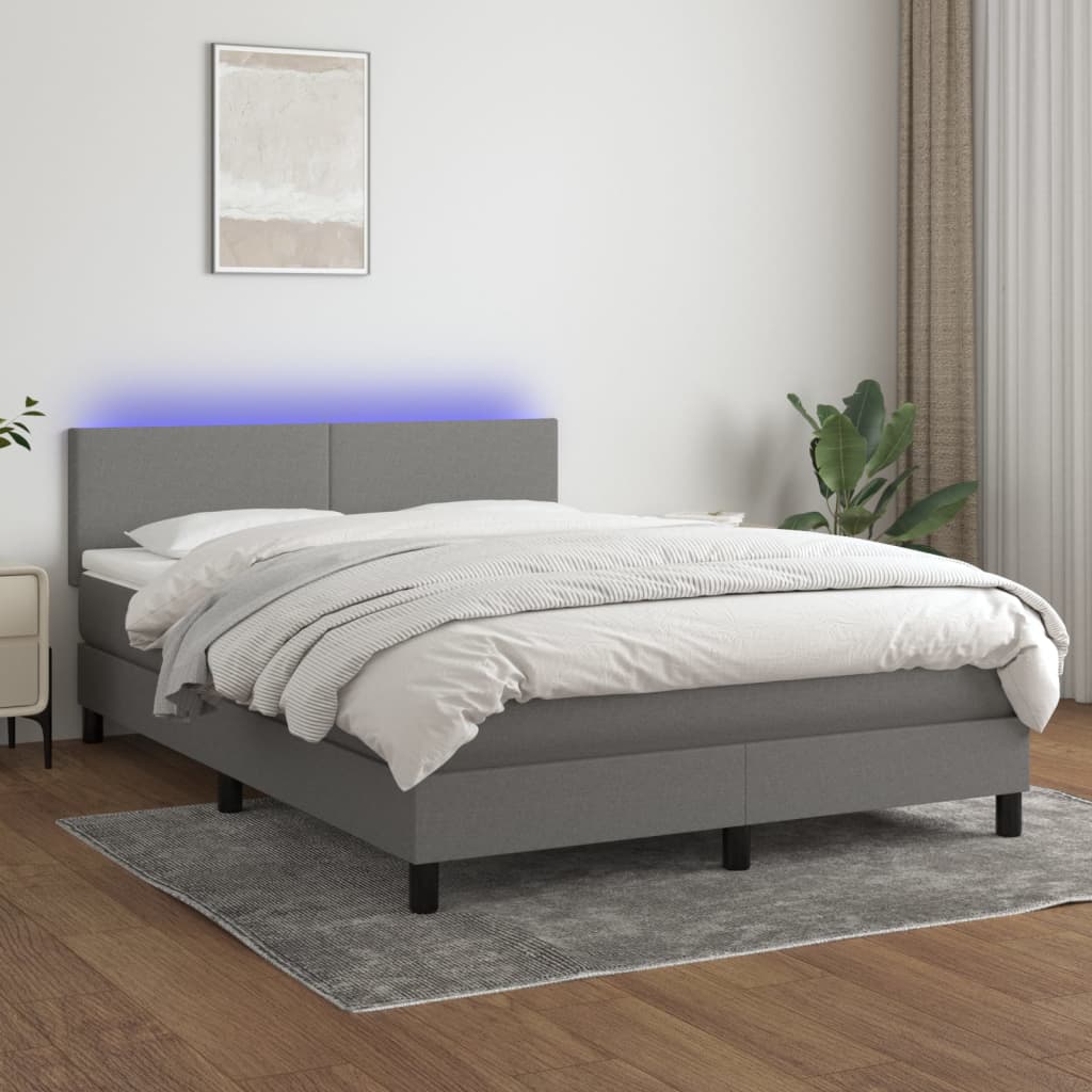 Sötétszürke szövet rugós és led-es ágy matraccal 140x190 cm