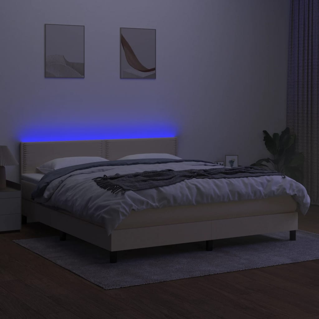 Krémszínű szövet rugós és led-es ágy matraccal 180 x 200 cm