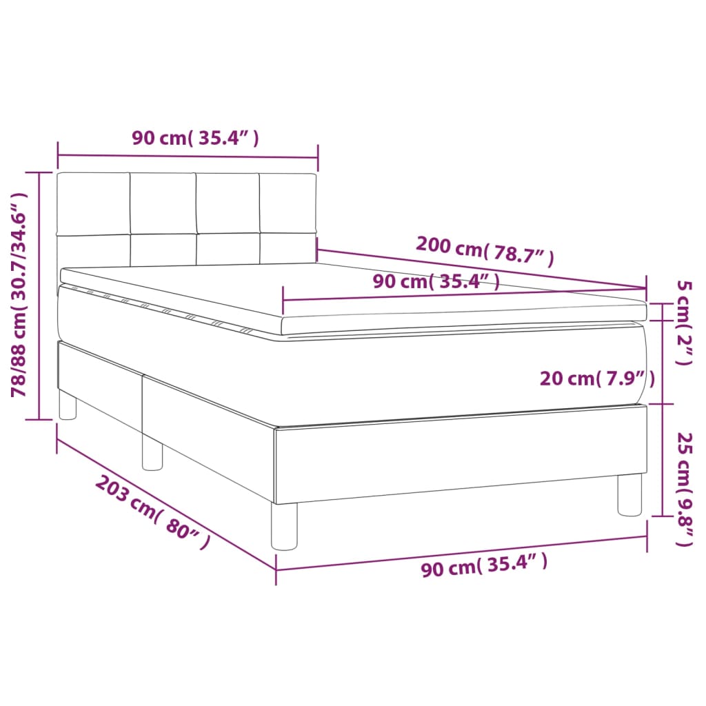 Krémszínű szövet rugós és led-es ágy matraccal 90x200 cm