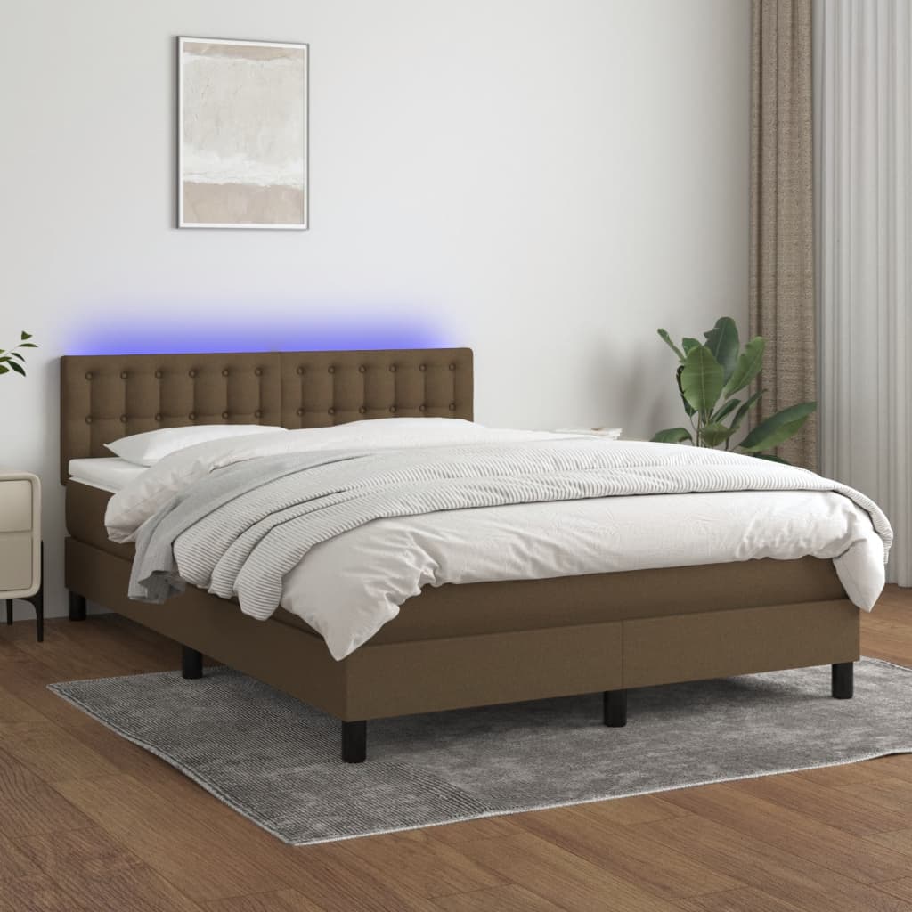 Barna szövet rugós és led-es ágy matraccal 140x190 cm