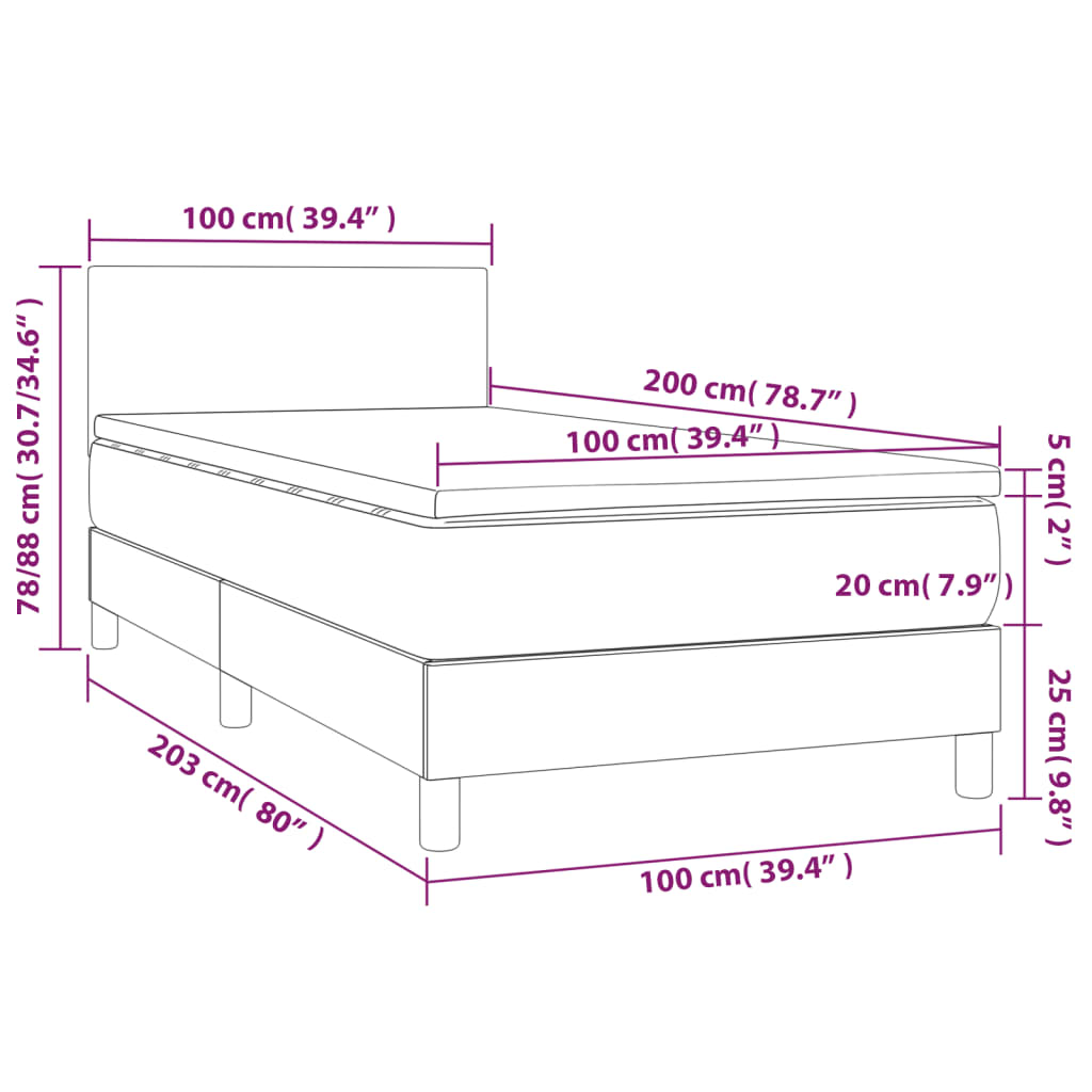 Világosszürke szövet rugós és led-es ágy matraccal 100x200 cm