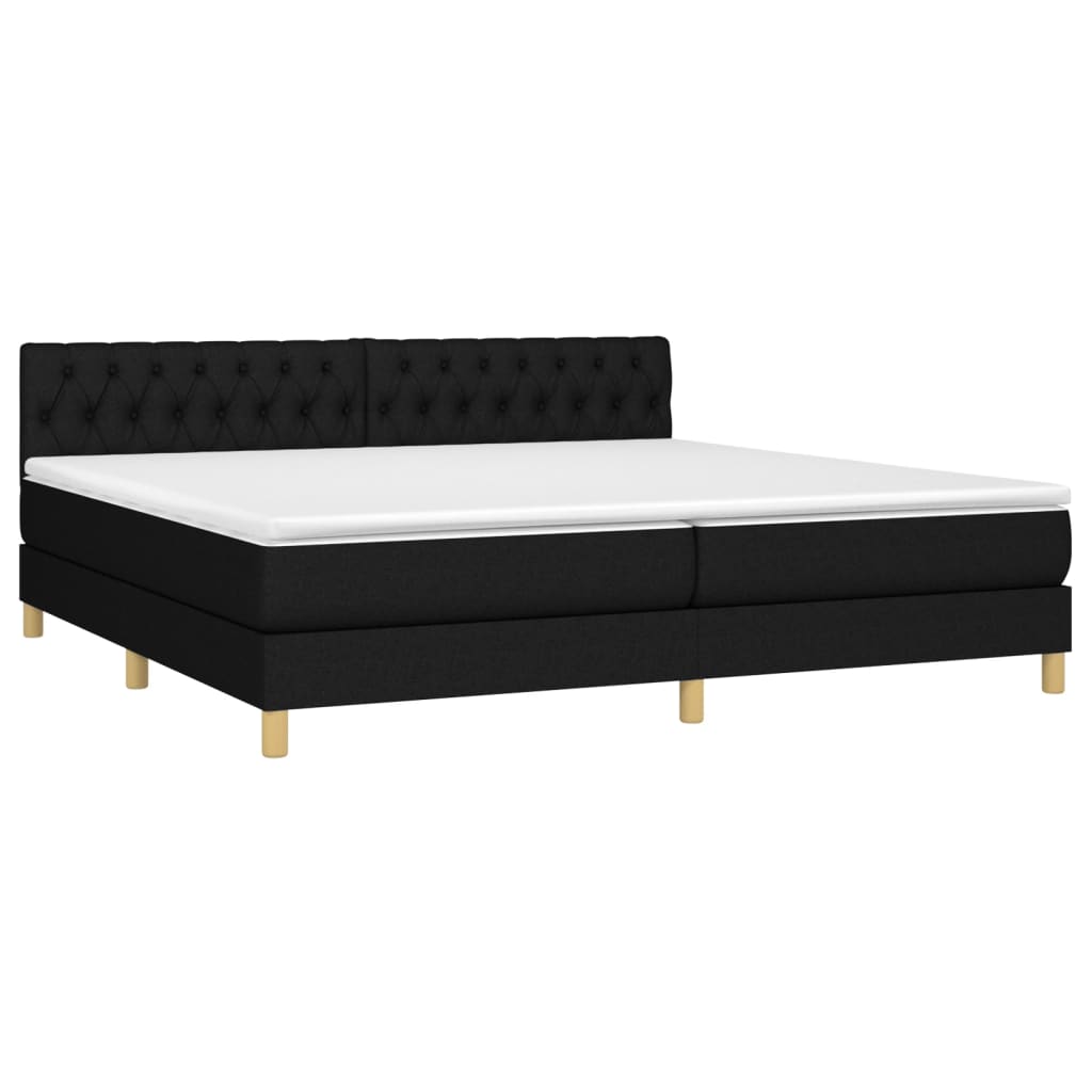 Fekete szövet rugós és led-es ágy matraccal 200x200 cm Fekete szövet rugós és led-es ágy matraccal 200x200 cm