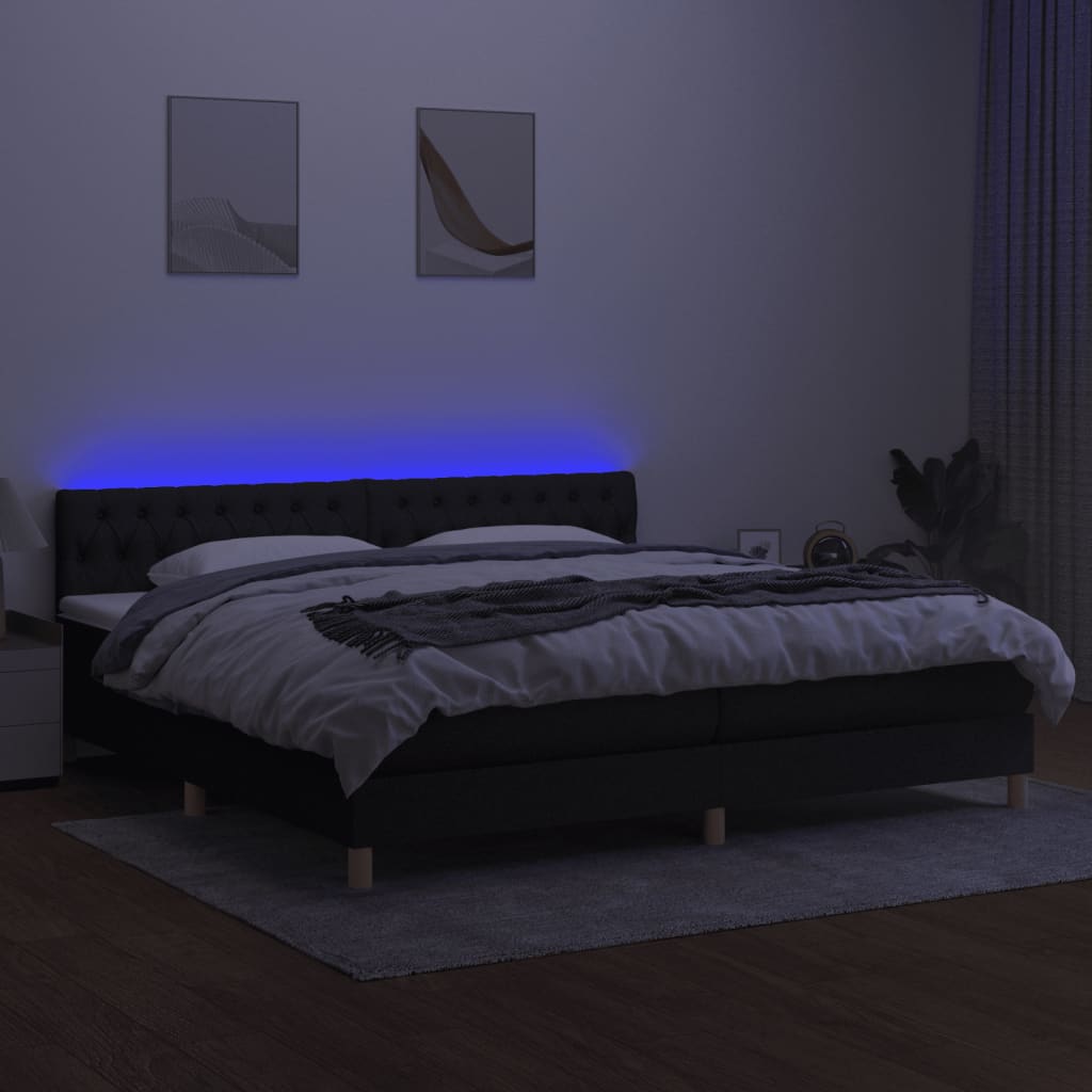 Fekete szövet rugós és led-es ágy matraccal 200x200 cm Fekete szövet rugós és led-es ágy matraccal 200x200 cm