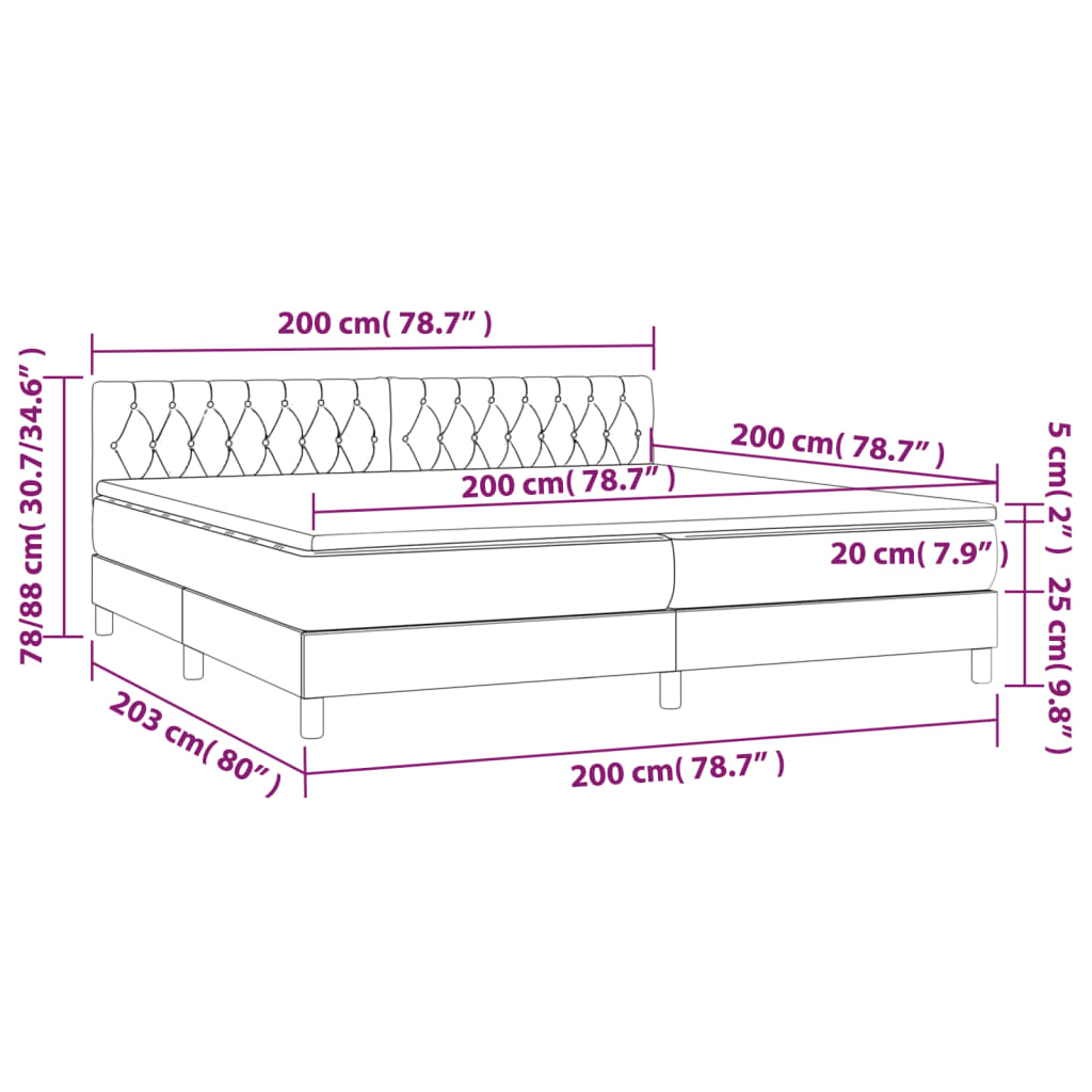 Fekete szövet rugós és led-es ágy matraccal 200x200 cm Fekete szövet rugós és led-es ágy matraccal 200x200 cm