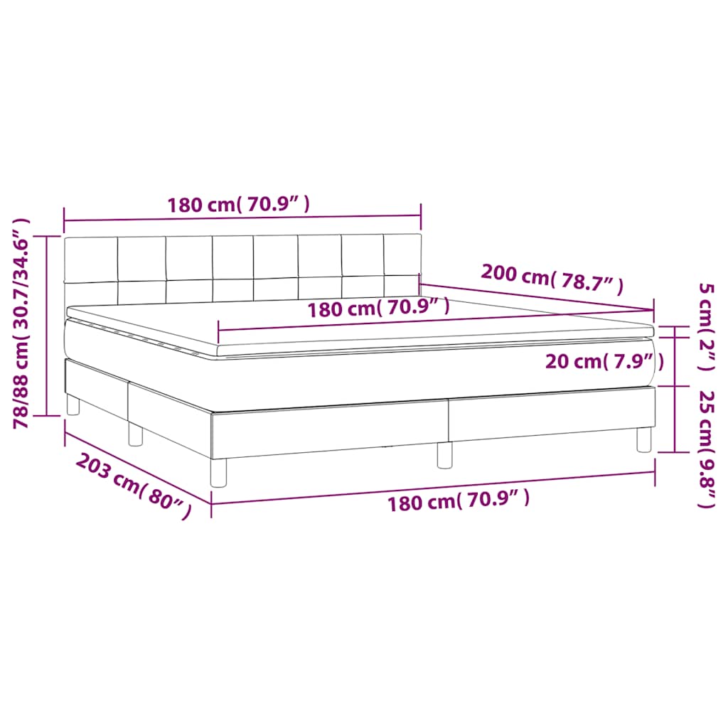 Sötétkék bársony rugós és led-es ágy matraccal 180x200 cm