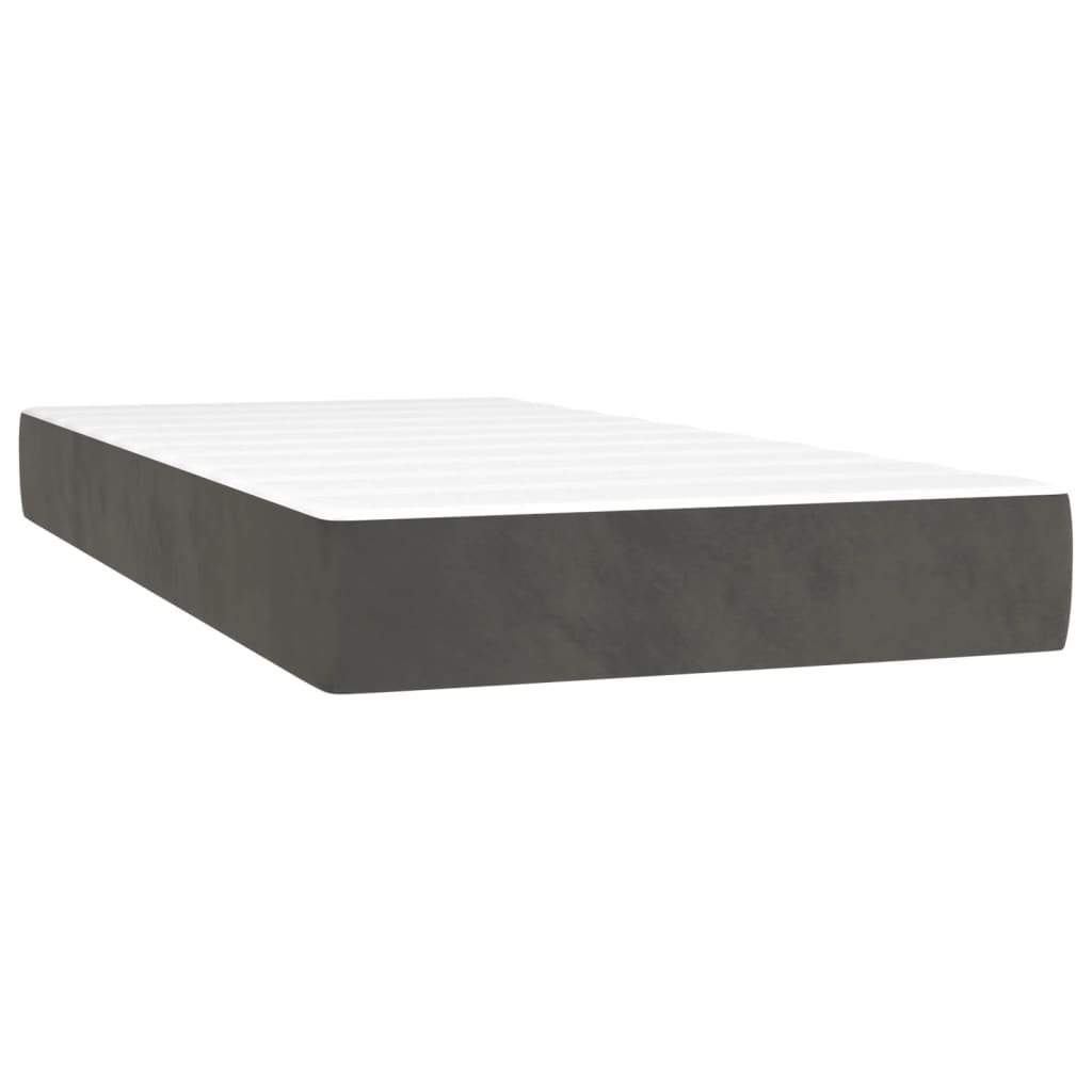 Sötétszürke bársony rugós és led-es ágy matraccal 200x200 cm