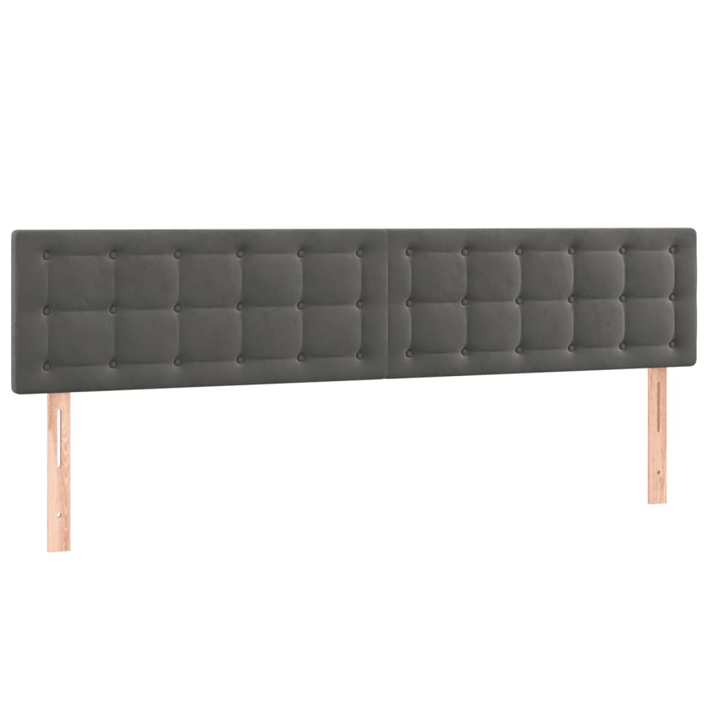 Sötétszürke bársony rugós és led-es ágy matraccal 200x200 cm