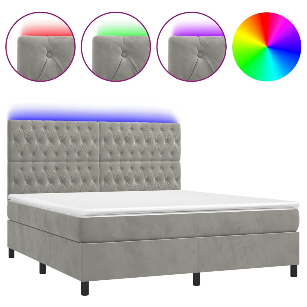 Világosszürke bársony rugós és led-es ágy matraccal 180x200 cm Világosszürke bársony rugós és led-es ágy matraccal 180x200 cm