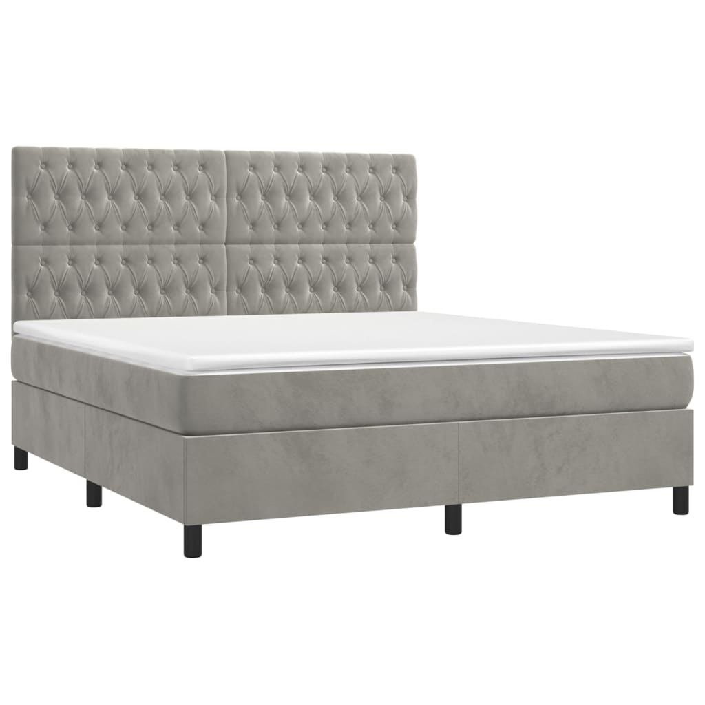 Világosszürke bársony rugós és led-es ágy matraccal 180x200 cm Világosszürke bársony rugós és led-es ágy matraccal 180x200 cm