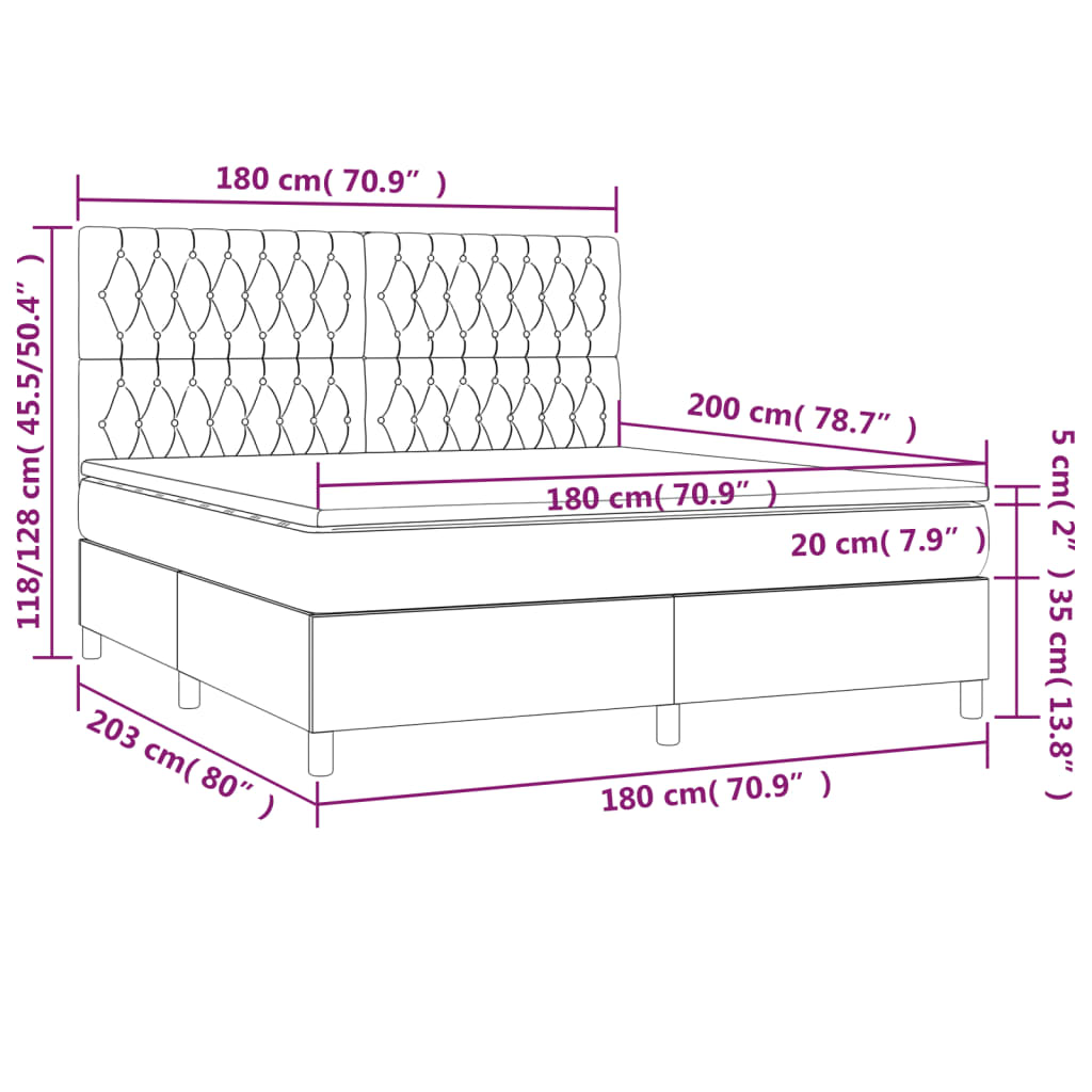 Világosszürke bársony rugós és led-es ágy matraccal 180x200 cm Világosszürke bársony rugós és led-es ágy matraccal 180x200 cm